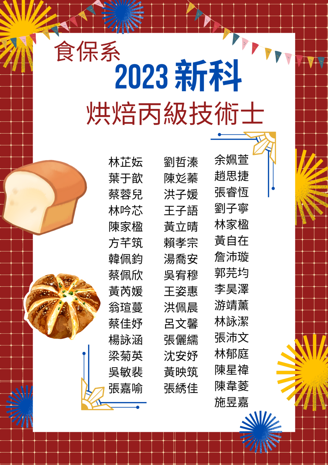 2023食保系烘焙丙級證照